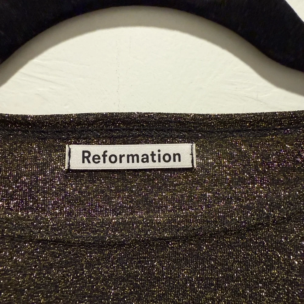 Reformation Black and Gold Tie Front Crop Top